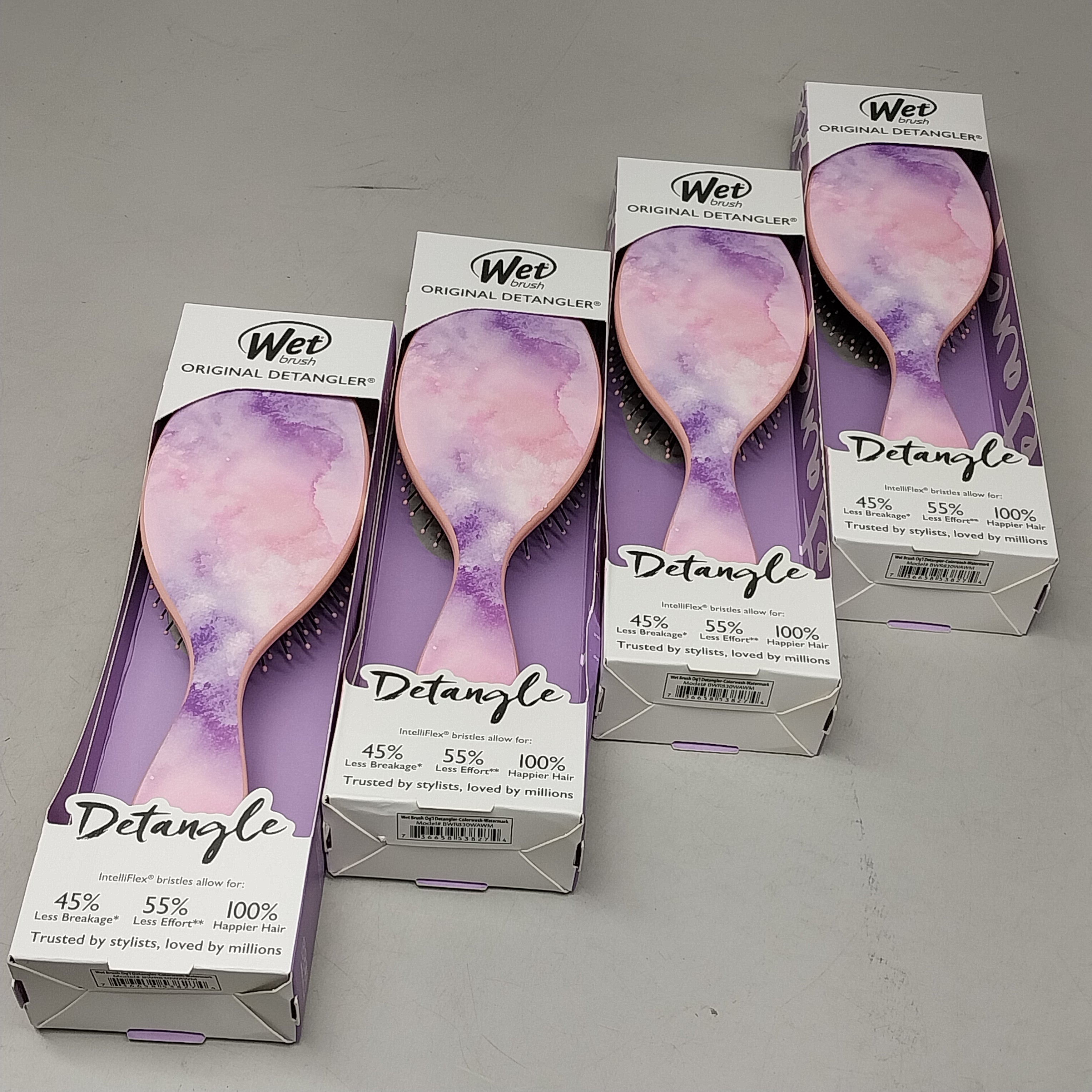 WET BRUSH (4 PACK) Original Detangler Hair Brush Pink / Purple Watermark Pattern
