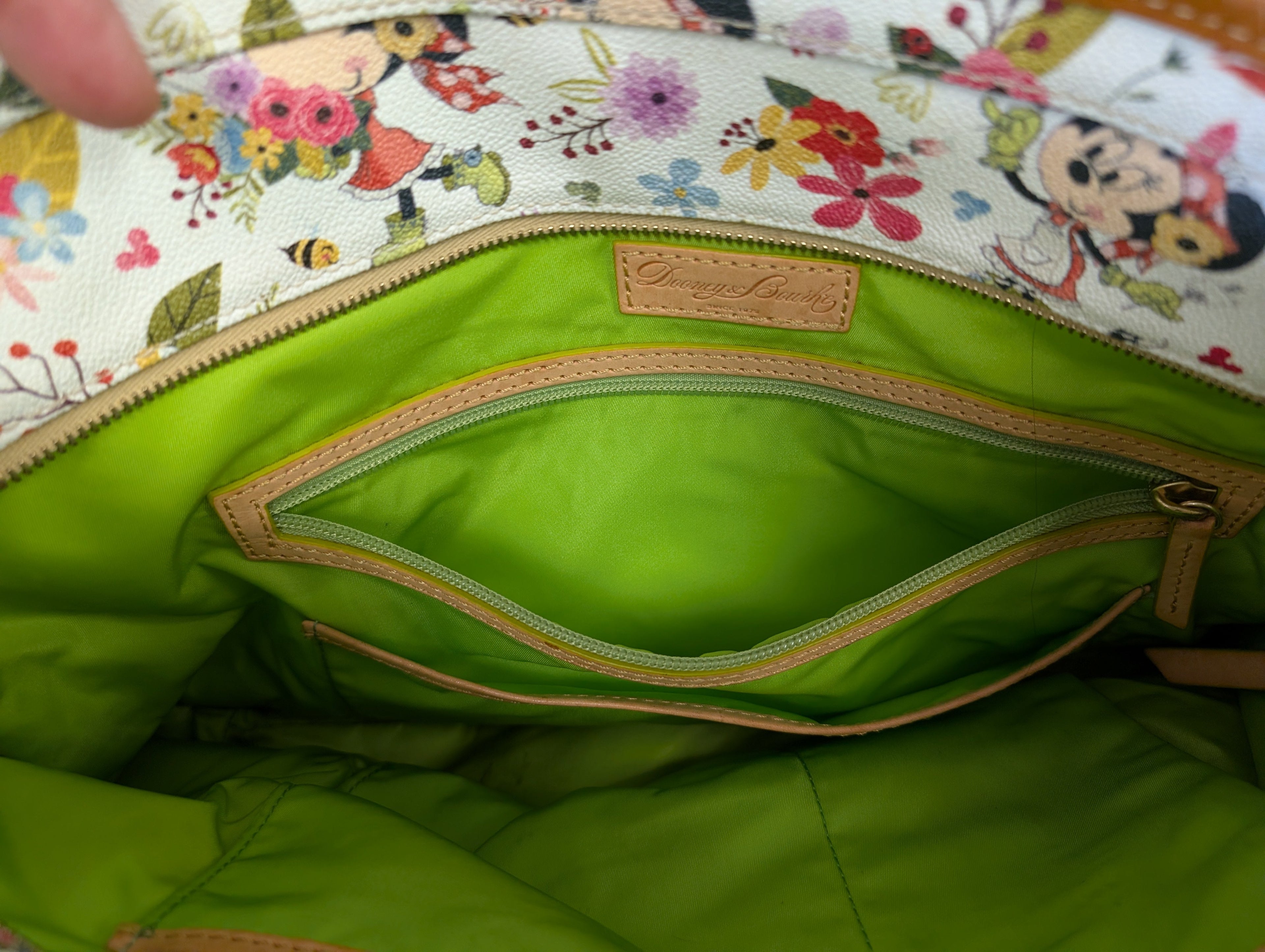 Epcot International Flower & Garden Festival 2018 Tote Bag from Dooney & Bourke - 2018 Passholder Exclusive Handbag (Coated Cotton, Leather Tote Bag, Disney Characters, Gardening, Epcot, Pink, Tan, Multi-color)