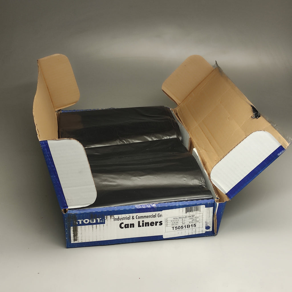 STOUT COMMERCIAL (100 BAGS) 65 Gallon 1.5MIL CAN LINERS 50" X 51" T5051B15