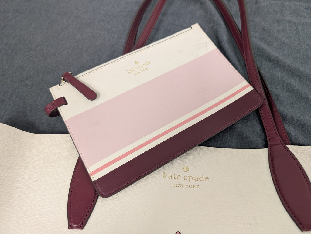 Disney Clarabelle & Friends Tote Bag from Kate Spade - 2022 Handbag (Saffiano Leather Tote Bag, Disney Characters, White, Pink, Burgundy)