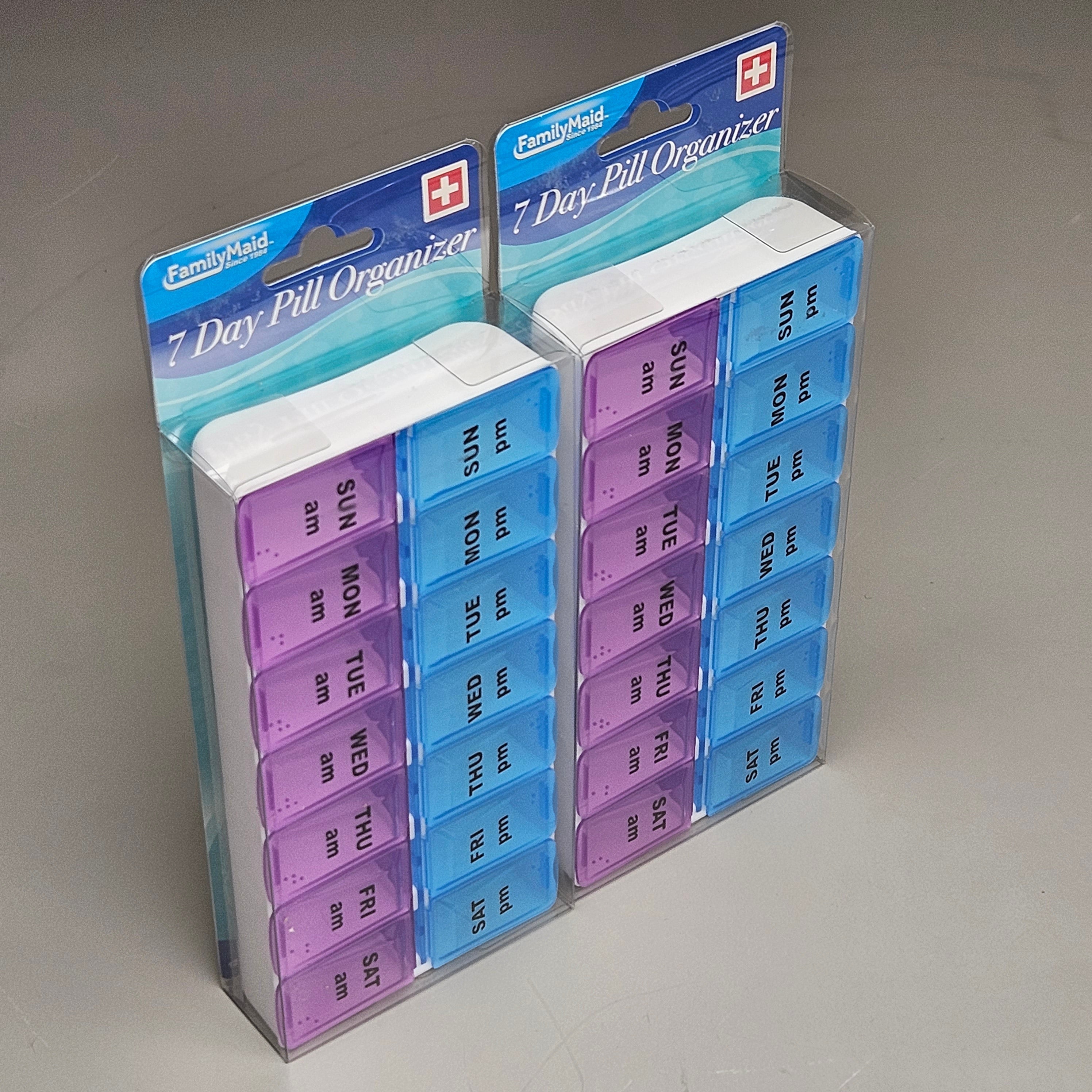 FAMILYMAID (2 PACK) 7-Day Pill Organizer 14 Compartments! Easy Organize Jumbo Size