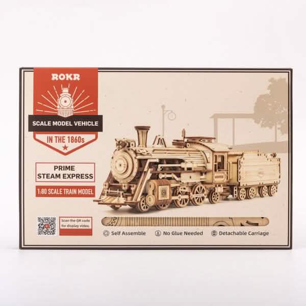 Robotime 308pcs DIY Movable 3D Prime Steam Train Wooden Puzzle Model Toy