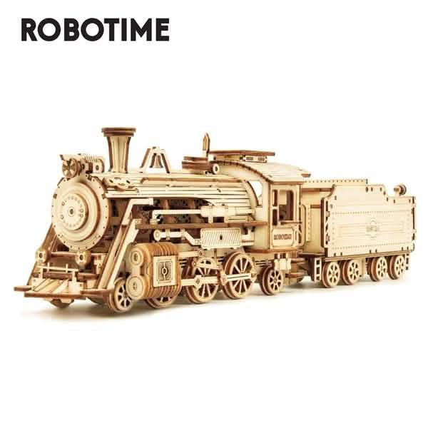 Robotime 308pcs DIY Movable 3D Prime Steam Train Wooden Puzzle Model Toy