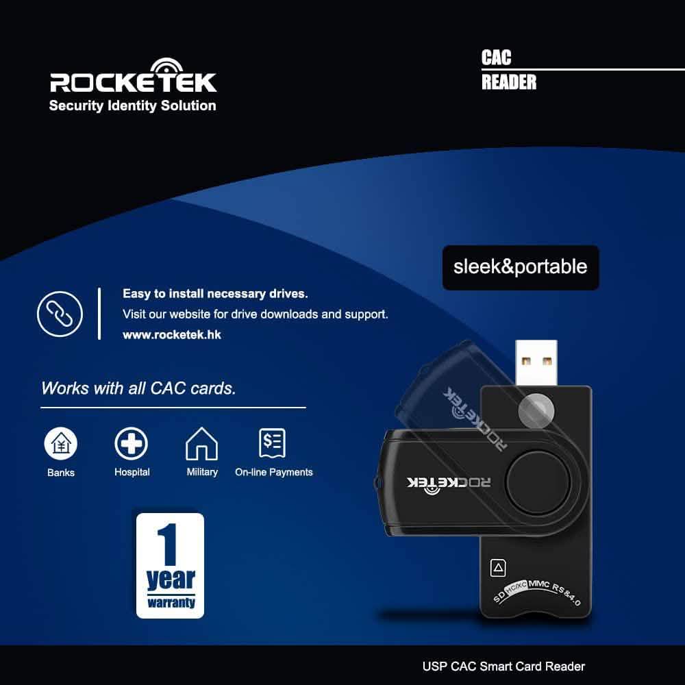 Rocketek DOD Military USB Common Access CAC Memory Card Reader