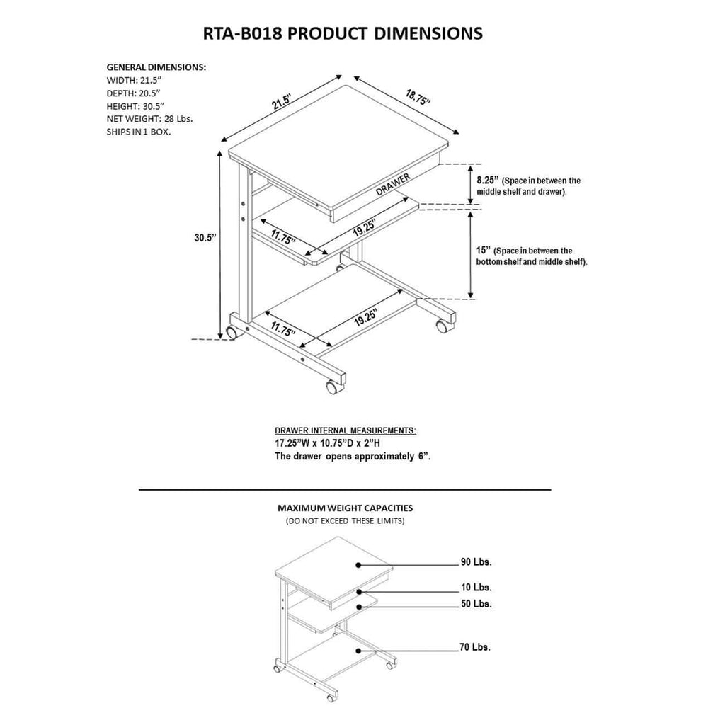 Rolling Laptop Cart with Storage