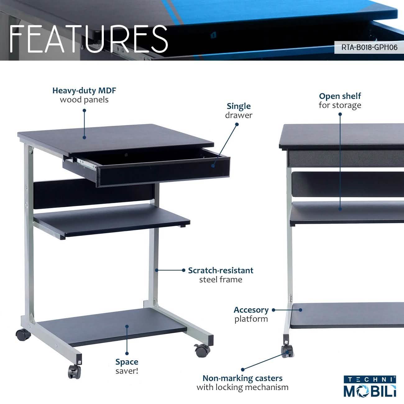 Rolling Laptop Cart with Storage