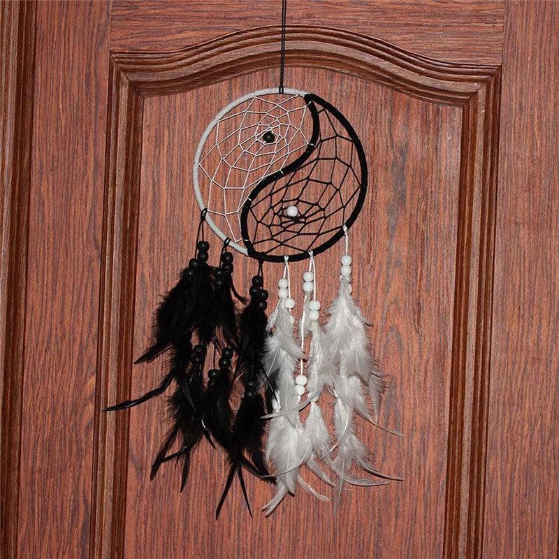 Romantic Dream Catcher Tree of Life Brown Native Handmade Traditional Dream Catcher Yin Yang 50" Long Home Decoration Feather Dream-catcher For Bedroom Wall Hanging Home Decor Wedding Party Blessing Gift