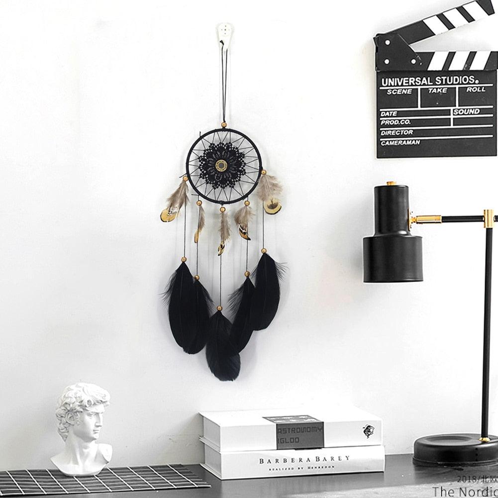 Romantic Dream Catcher Tree of Life Brown Native Handmade Traditional Dream Catcher Yin Yang 50" Long Home Decoration Feather Dream-catcher For Bedroom Wall Hanging Home Decor Wedding Party Blessing Gift