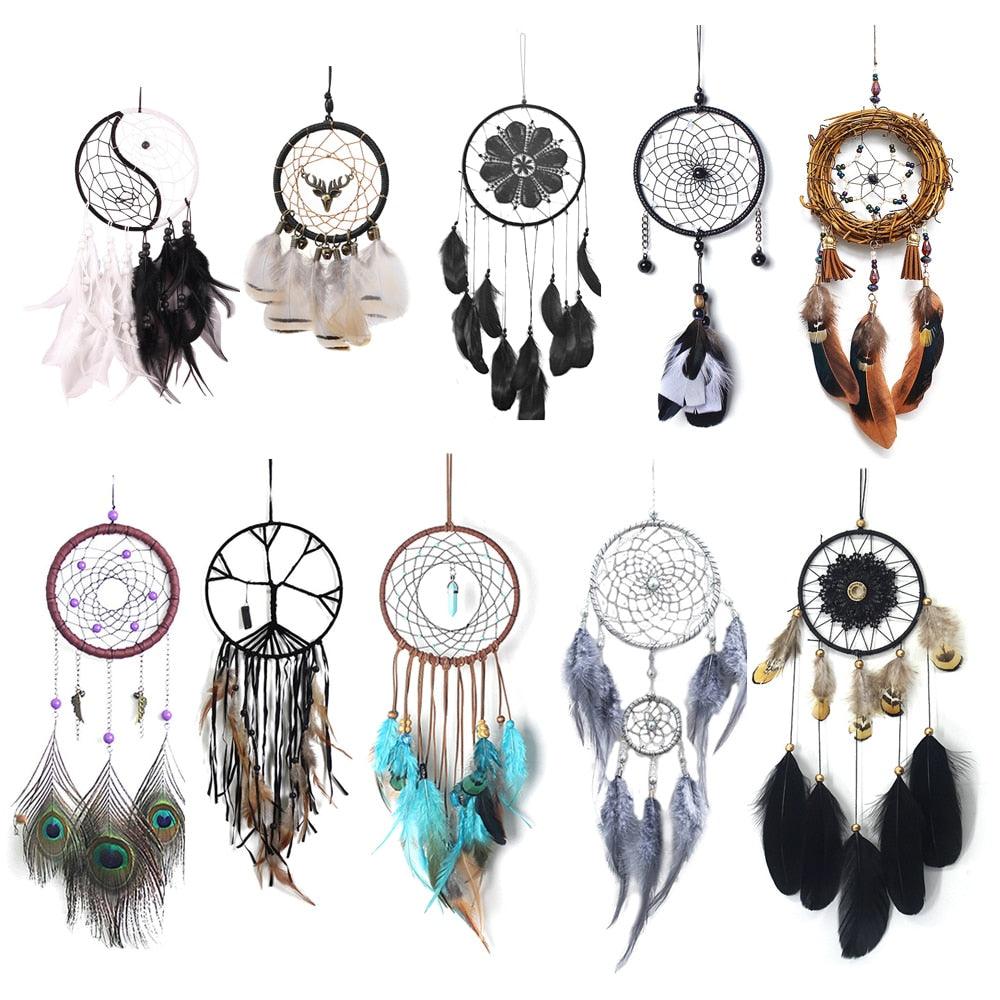 Romantic Dream Catcher Tree of Life Brown Native Handmade Traditional Dream Catcher Yin Yang 50" Long Home Decoration Feather Dream-catcher For Bedroom Wall Hanging Home Decor Wedding Party Blessing Gift