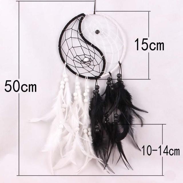 Romantic Dream Catcher Tree of Life Brown Native Handmade Traditional Dream Catcher Yin Yang 50" Long Home Decoration Feather Dream-catcher For Bedroom Wall Hanging Home Decor Wedding Party Blessing Gift