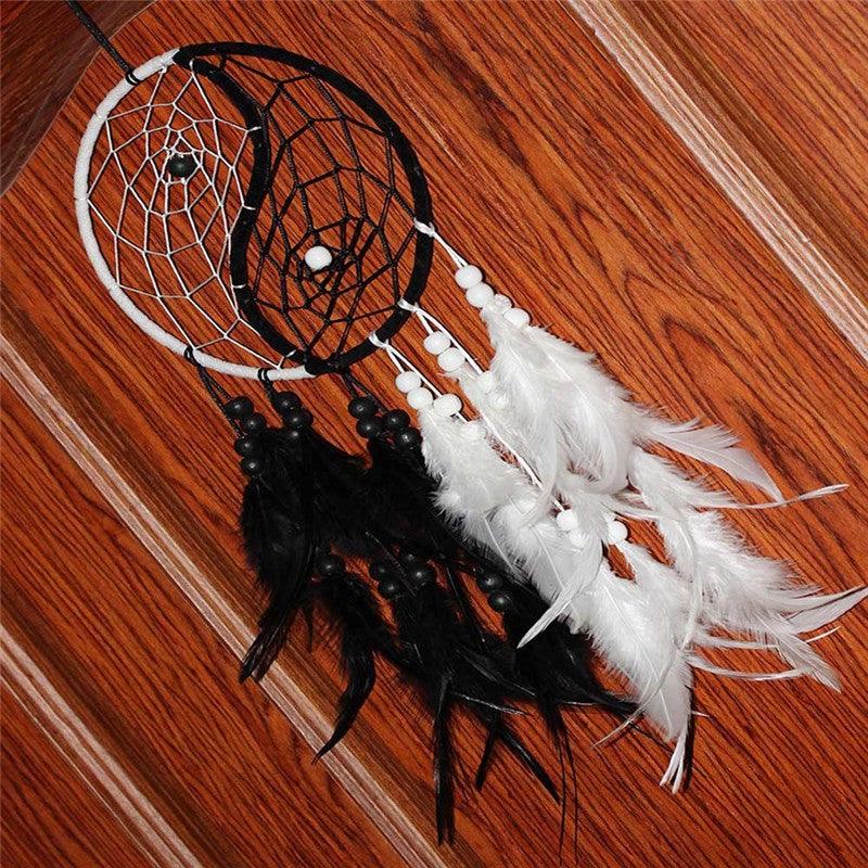 Romantic Dream Catcher Tree of Life Brown Native Handmade Traditional Dream Catcher Yin Yang 50" Long Home Decoration Feather Dream-catcher For Bedroom Wall Hanging Home Decor Wedding Party Blessing Gift