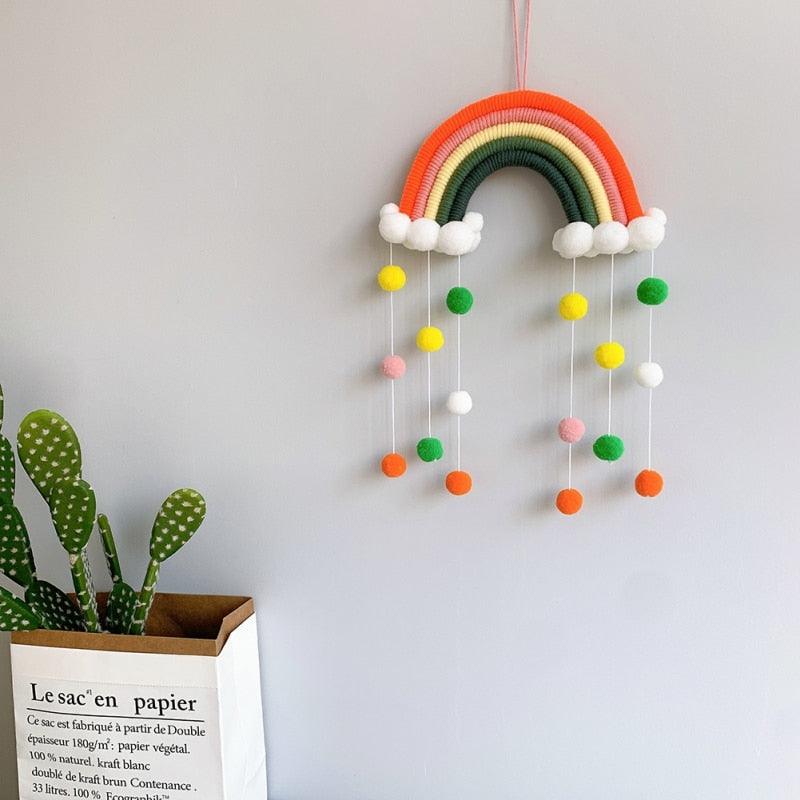 Room Decoration Handmade Woven Cotton Rope Rainbow Hanging Decoration Rainbow with Pom Pom Ball Wall Hanging Garlands for Kids Room Baby Shower Party Supplies Wall Hanging Decor With Felt Ball Photo Props