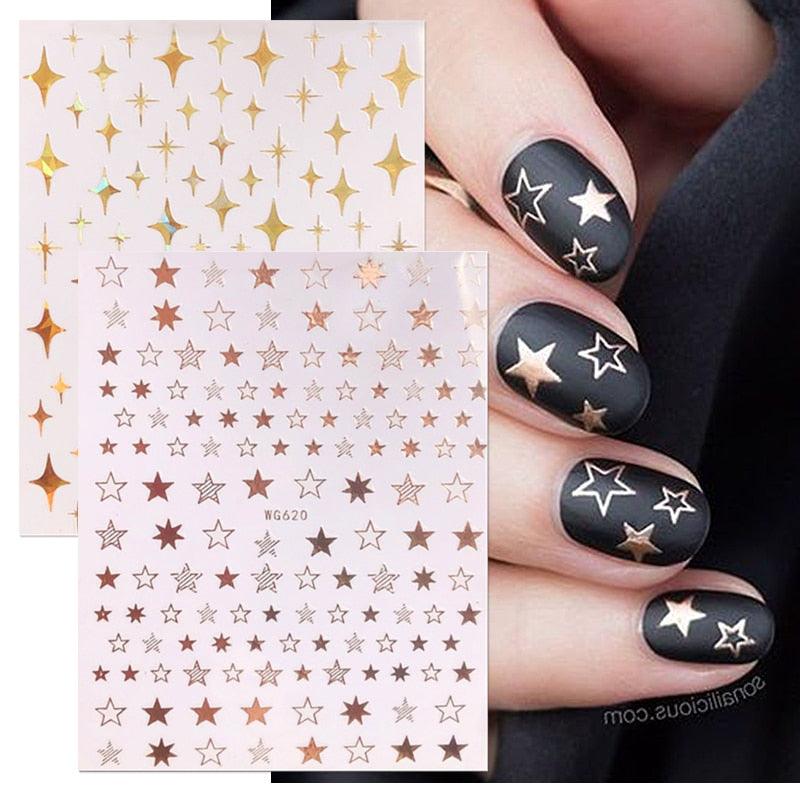 Rose Gold Star 3D Nail Stickers Silver Black White Star Heart Transfer Stickers for Nails DIY Decals Manicures Decoration Tips Nail Art Decals Water Transfer Nail Decals Sticker For Pretty Girl Self-Adhesive Nail Decals Designer Nail Stickers for Acrylic