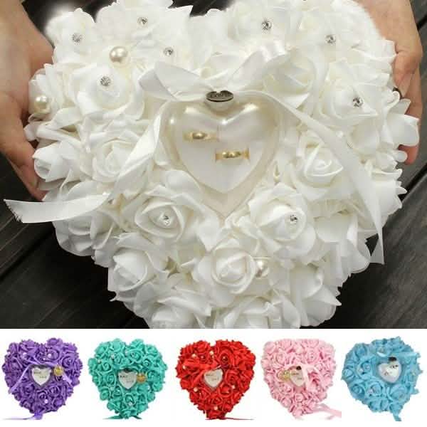Rose Pillow Heart Cushion Ring Holder