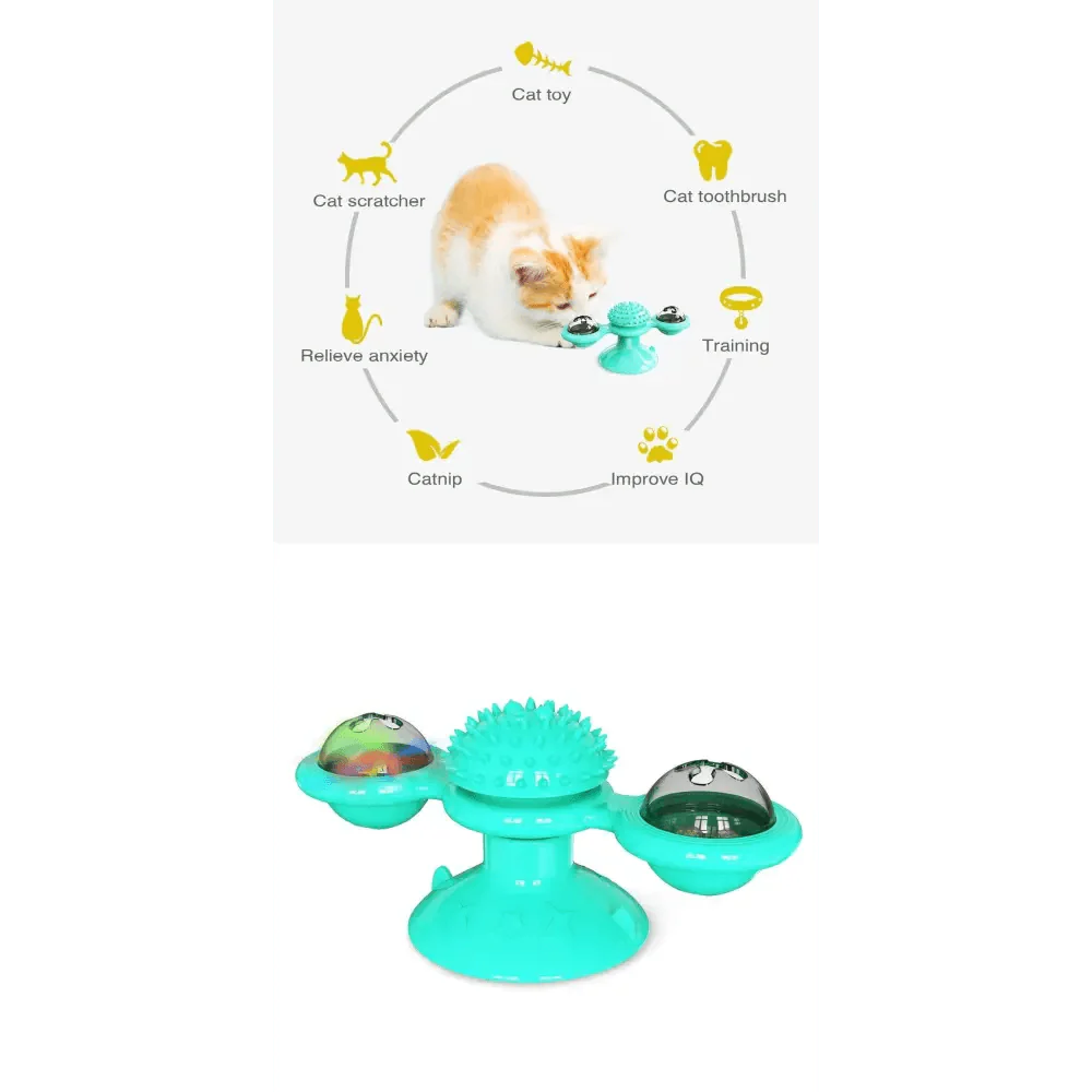 Rotatable Funny Massage Cat Toys Windmill LED Ball Teeth Cleaning Toys For Pets Interactive Turntable Tease Cat Toys