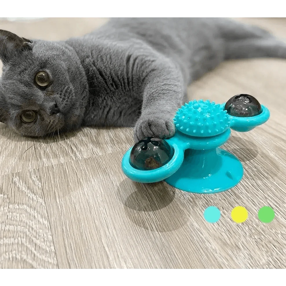 Rotatable Funny Massage Cat Toys Windmill LED Ball Teeth Cleaning Toys For Pets Interactive Turntable Tease Cat Toys