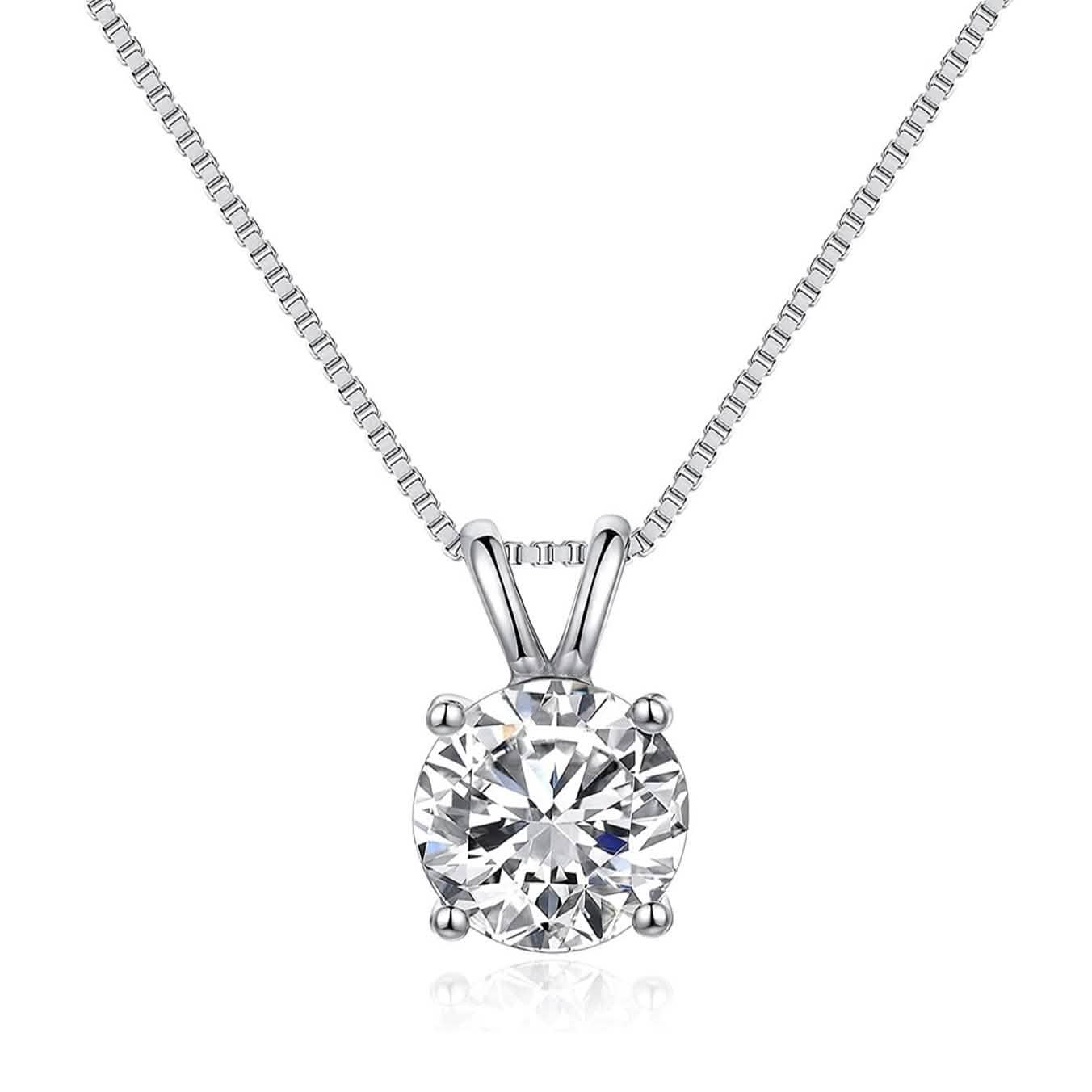 Round Cut Solitaire Crystal Pendant Necklace