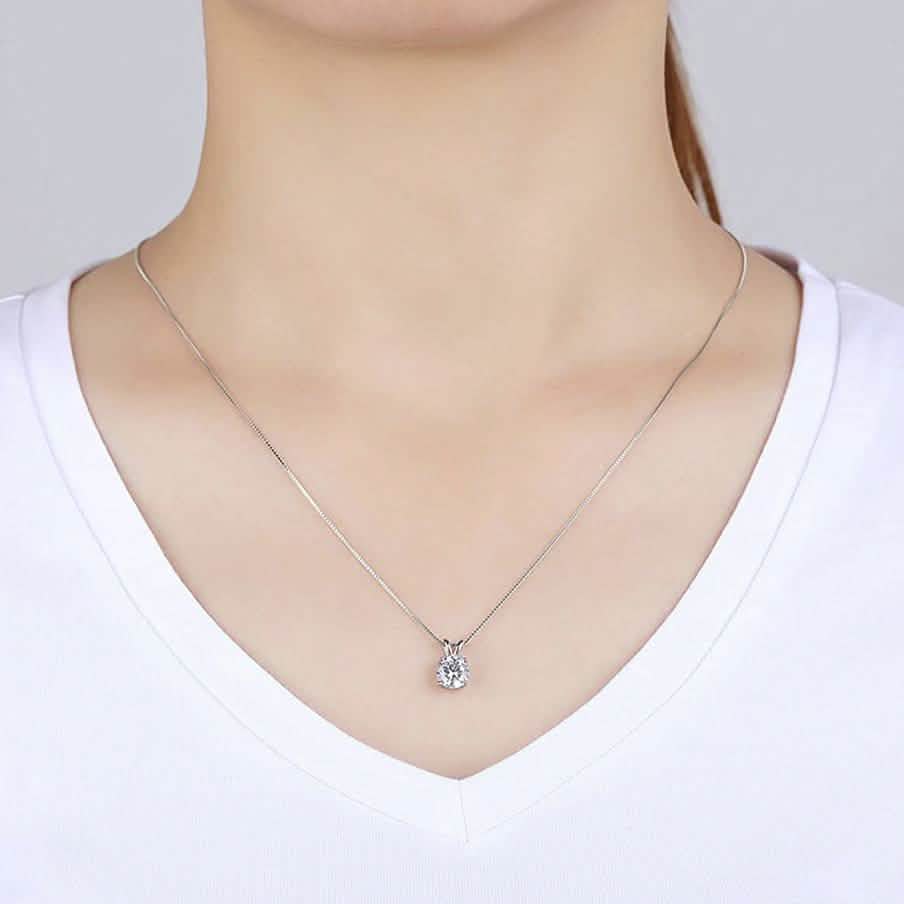 Round Cut Solitaire Crystal Pendant Necklace