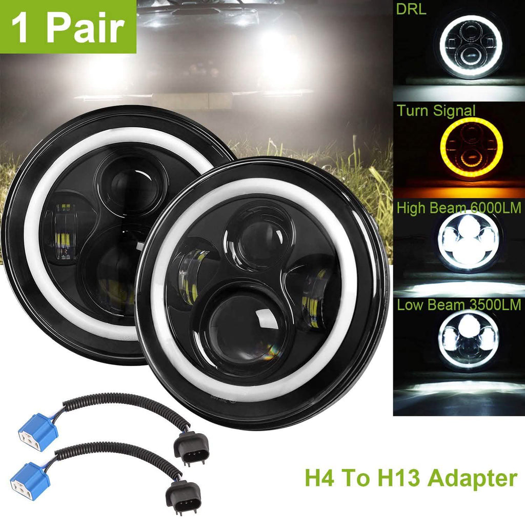 Round LED Headlight Halo Angel Eyes for Jeep Wrangler