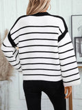 Round neck loose black and white striped pullover long sleeved knitted sweater for women