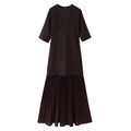 Round neck short sleeved knitted patchwork pleated dress long skirt