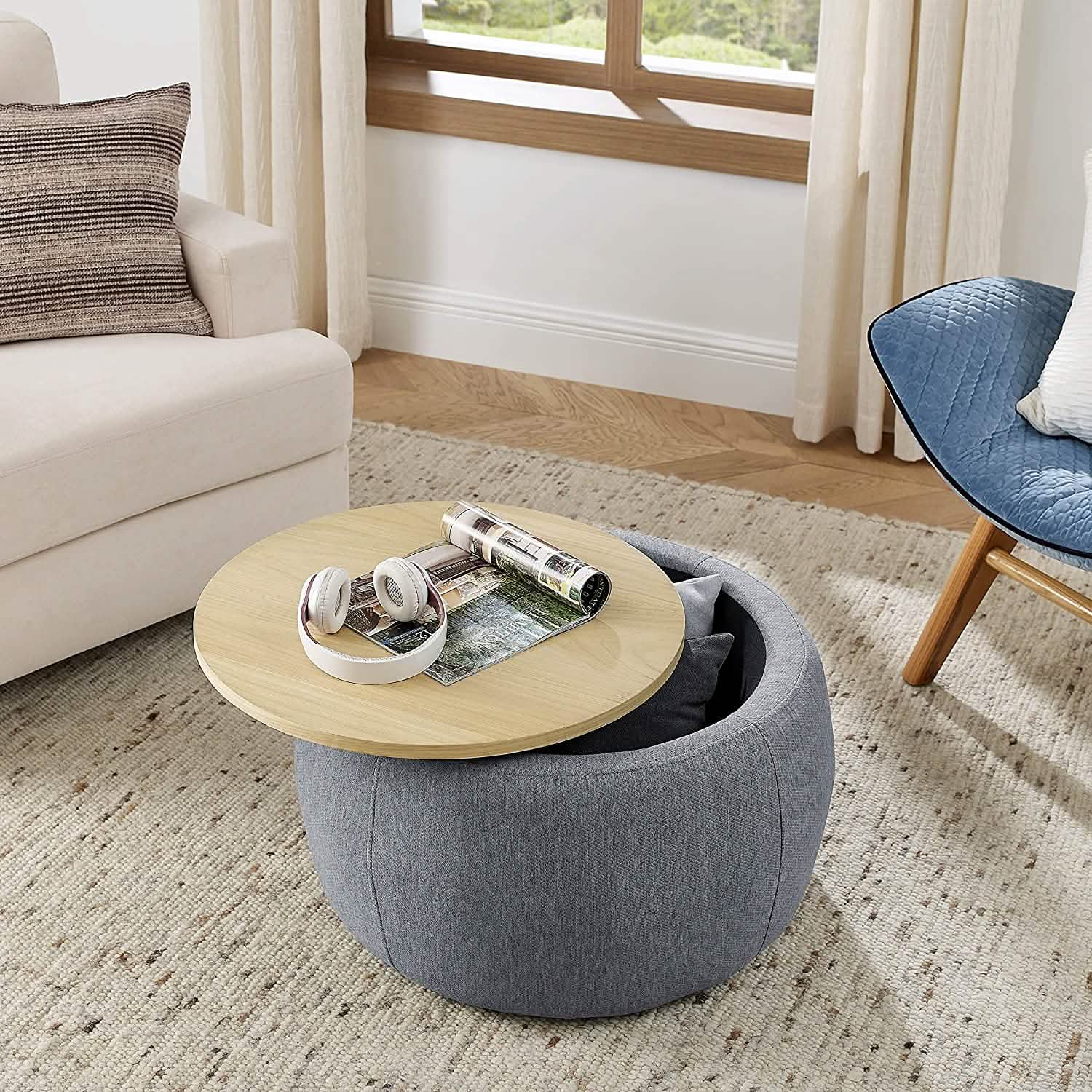 Round Storage Ottoman Coffee Table