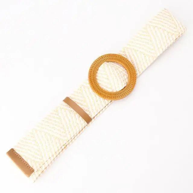 Round Women Waist Belt Classic Wooden Buckle Casual Style Buckle Simple Lightweight Waist Dress Band