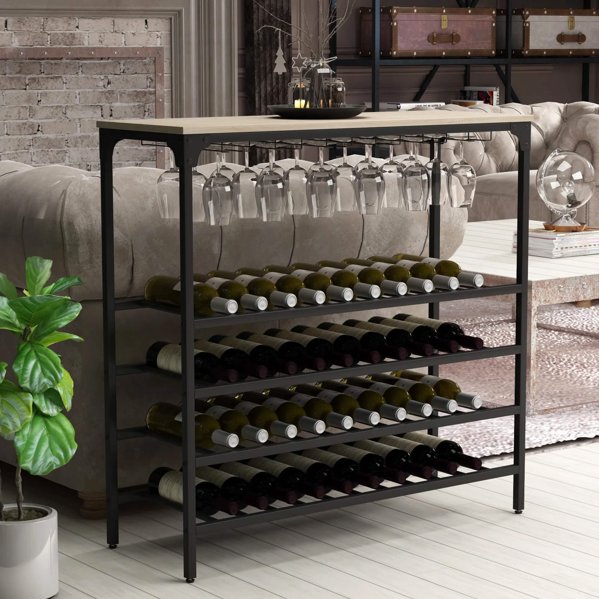 Rustic 40 Bottles Metal Floor Free Standing Wine Rack Table