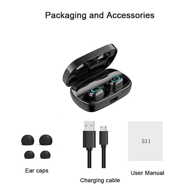 S11 True Wireless Headphones TWS Earbuds Bluetooth 4.0 Stereo Dual Drivers with Microphone