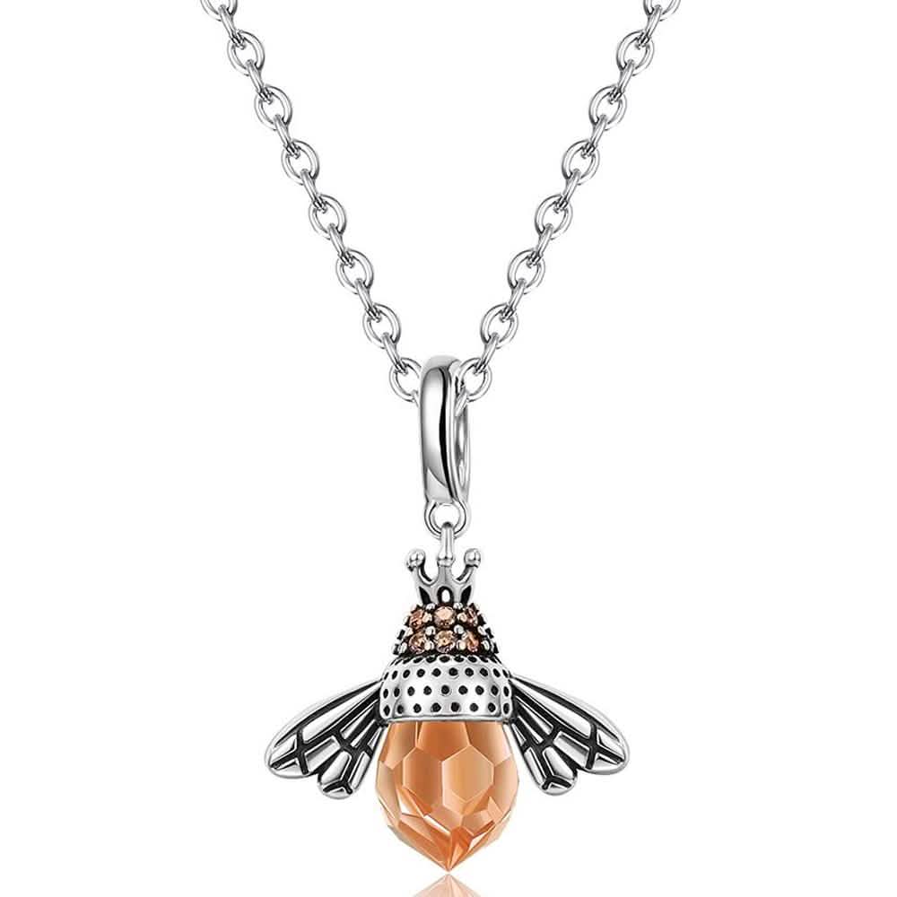 S925 Sterling Silver Necklace Orange Color Wing Animal Lovely Bee Pendant