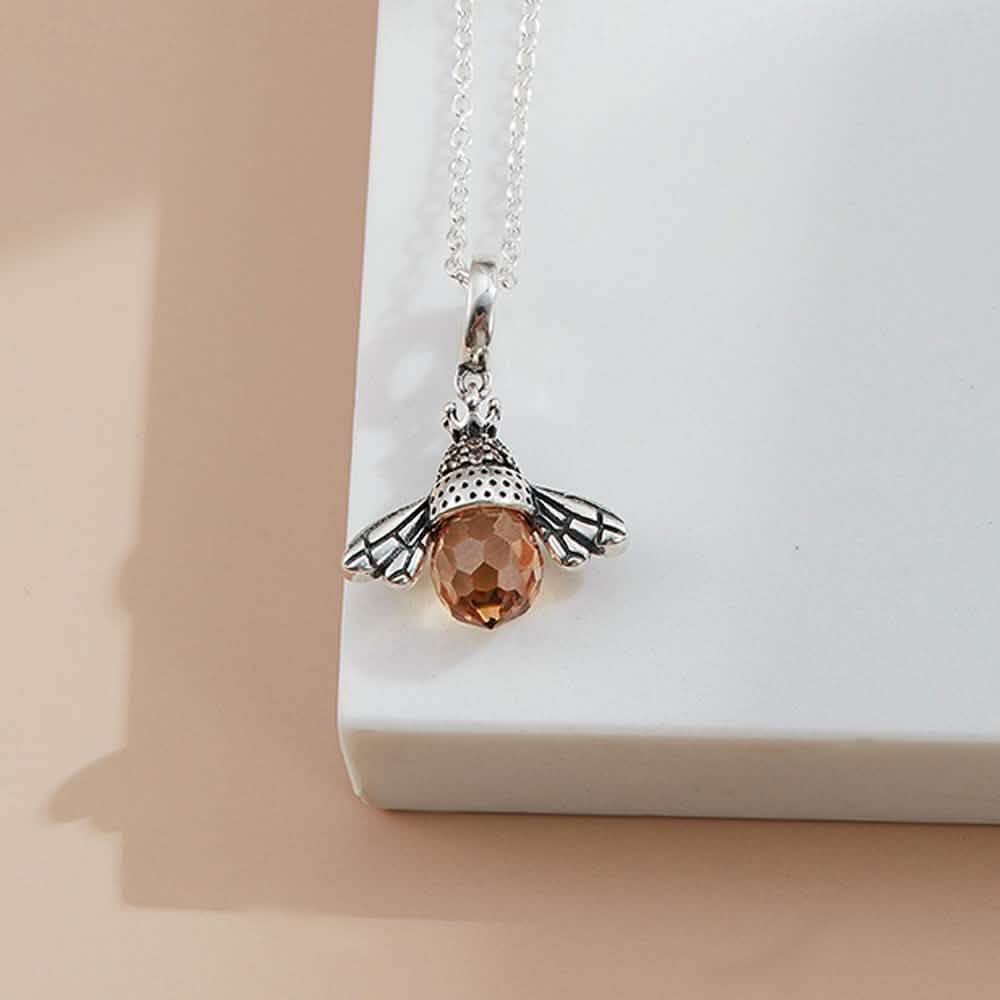 S925 Sterling Silver Necklace Orange Color Wing Animal Lovely Bee Pendant