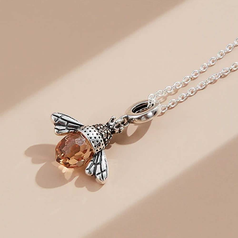 S925 Sterling Silver Necklace Orange Color Wing Animal Lovely Bee Pendant