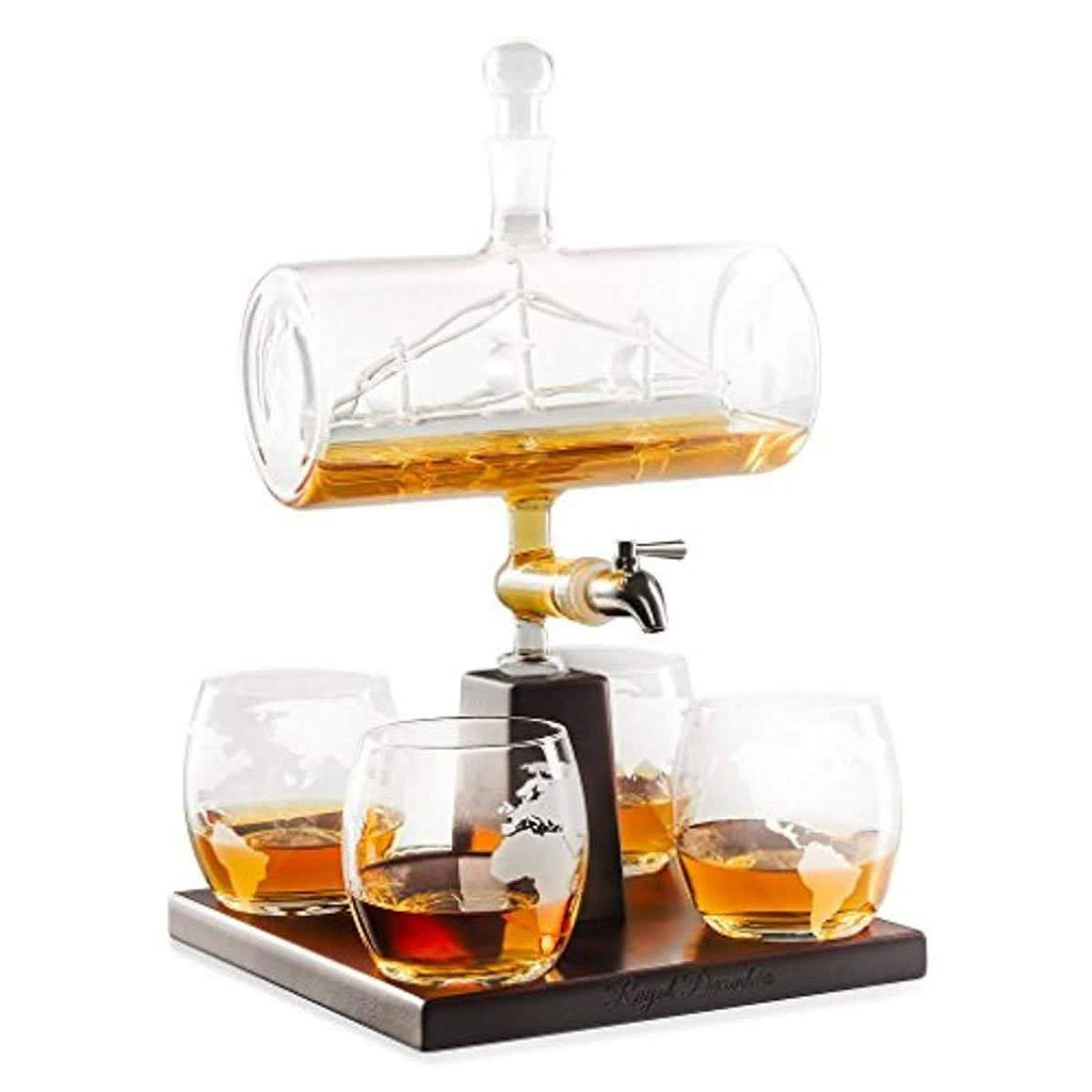 Sailing Ship Decanter Set with Dispenser and 4 Whiskey Glasses