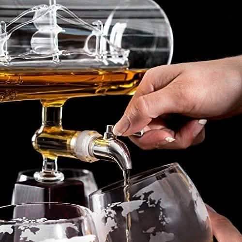 Sailing Ship Decanter Set with Dispenser and 4 Whiskey Glasses