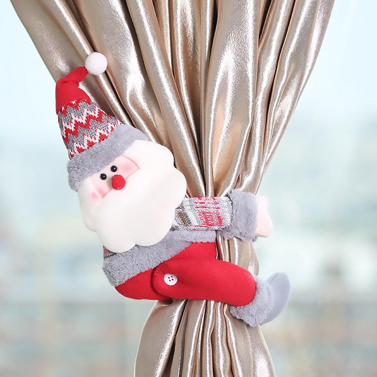 Santa Claus Elk Christmas Curtain Decor Merry Christmas Decor For Home Christmas Ornaments Gift Curtain Tieback Santa Curtain Buckle Tieback Curtain Holder Fastener Doll Wine Bottle Topper for Home Window Decorations