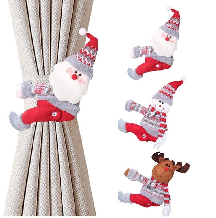 Santa Claus Elk Christmas Curtain Decor Merry Christmas Decor For Home Christmas Ornaments Gift Curtain Tieback Santa Curtain Buckle Tieback Curtain Holder Fastener Doll Wine Bottle Topper for Home Window Decorations