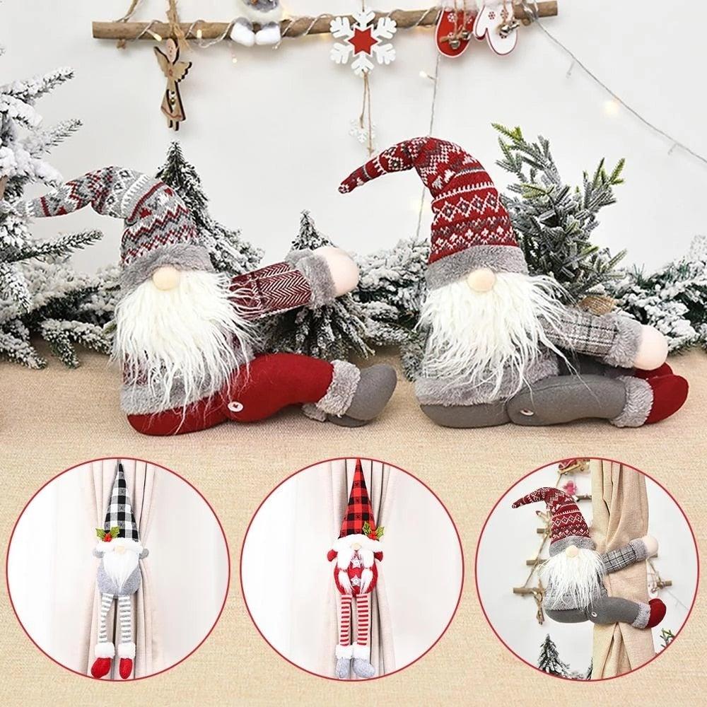 Santa Claus Elk Christmas Curtain Decor Merry Christmas Decor For Home Christmas Ornaments Gift Curtain Tieback Santa Curtain Buckle Tieback Curtain Holder Fastener Doll Wine Bottle Topper for Home Window Decorations