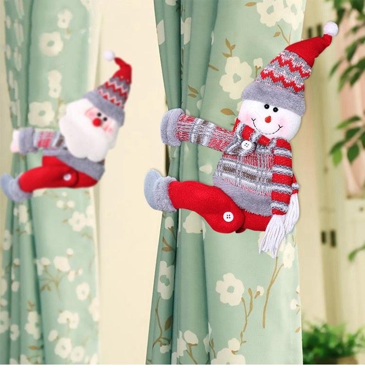 Santa Claus Elk Christmas Curtain Decor Merry Christmas Decor For Home Christmas Ornaments Gift Curtain Tieback Santa Curtain Buckle Tieback Curtain Holder Fastener Doll Wine Bottle Topper for Home Window Decorations