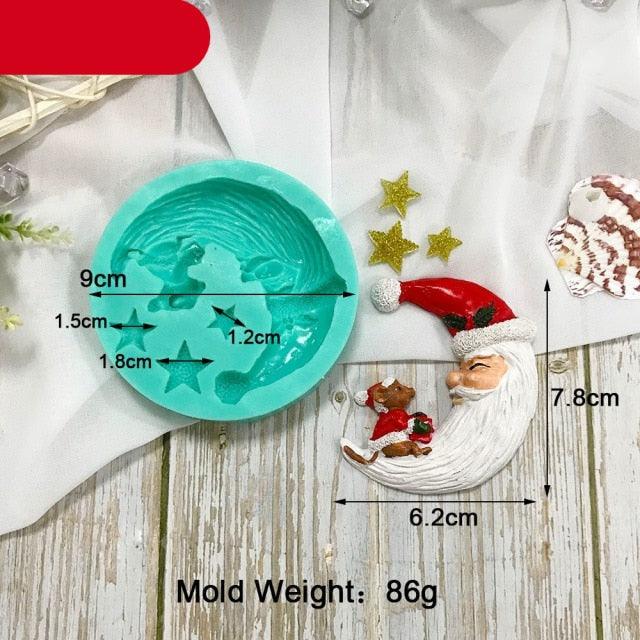 Santa Claus Moon Shape Fondant Silicone Mold With Star For Christmas Chocolate Dessert Biscuit Sugar Baking Cake Tools Santa Crescent Moon Silicon Mold Cake Baking Mold