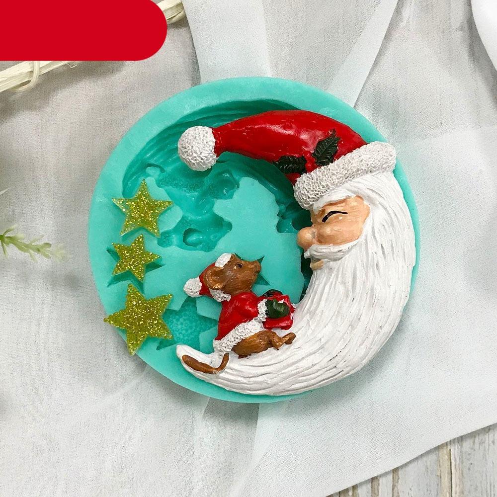 Santa Claus Moon Shape Fondant Silicone Mold With Star For Christmas Chocolate Dessert Biscuit Sugar Baking Cake Tools Santa Crescent Moon Silicon Mold Cake Baking Mold