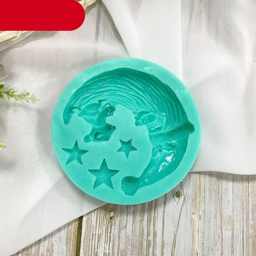 Santa Claus Moon Shape Fondant Silicone Mold With Star For Christmas Chocolate Dessert Biscuit Sugar Baking Cake Tools Santa Crescent Moon Silicon Mold Cake Baking Mold