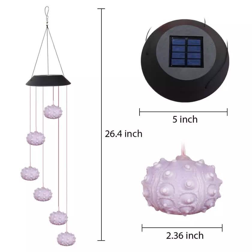 Sea Urchin Solar Light Wind Chime - LED Color Changing Decorative Hanging Lights