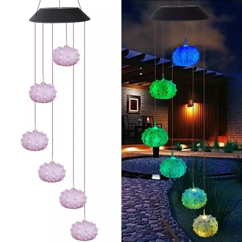 Sea Urchin Solar Light Wind Chime - LED Color Changing Decorative Hanging Lights