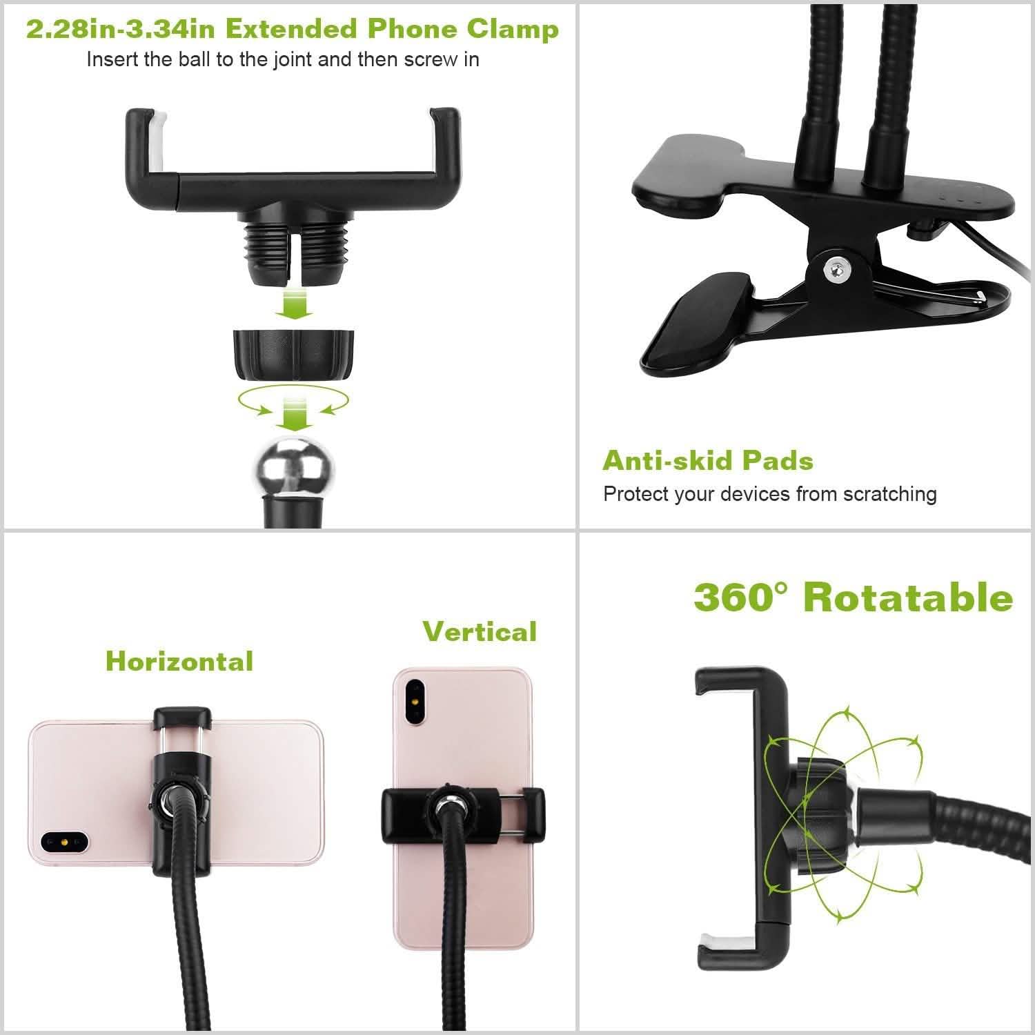 Selfie Ring with Phone Holder Clamp