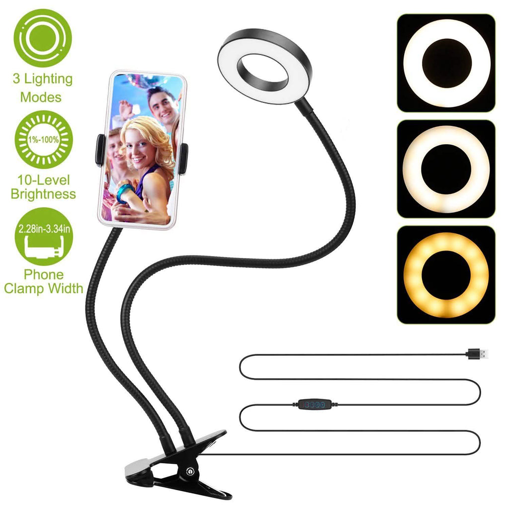 Selfie Ring with Phone Holder Clamp
