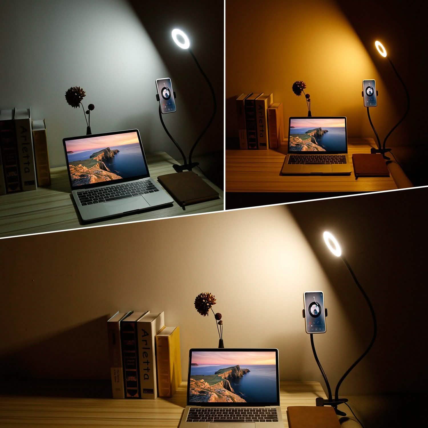 Selfie Ring with Phone Holder Clamp