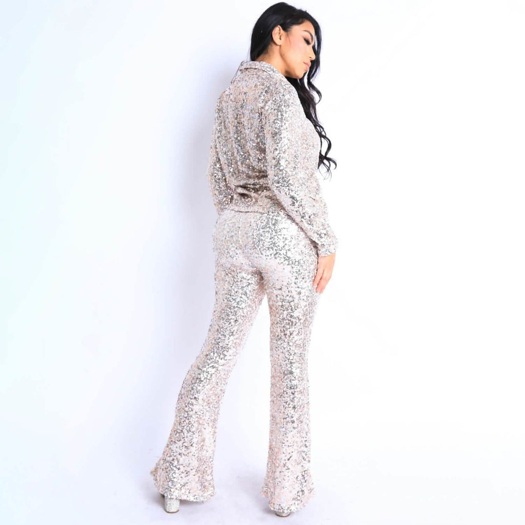 Sequin Button Down Shirt and Pant Set