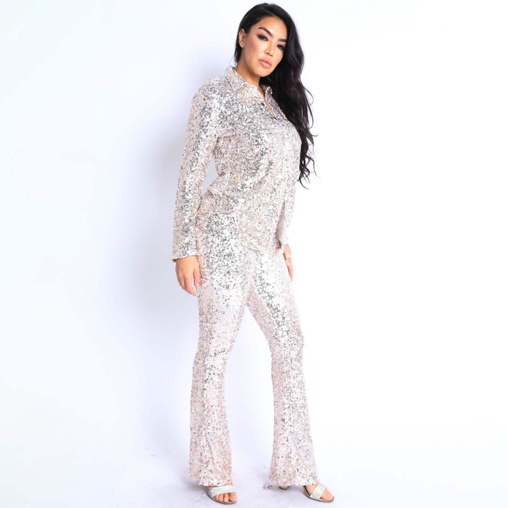 Sequin Button Down Shirt and Pant Set