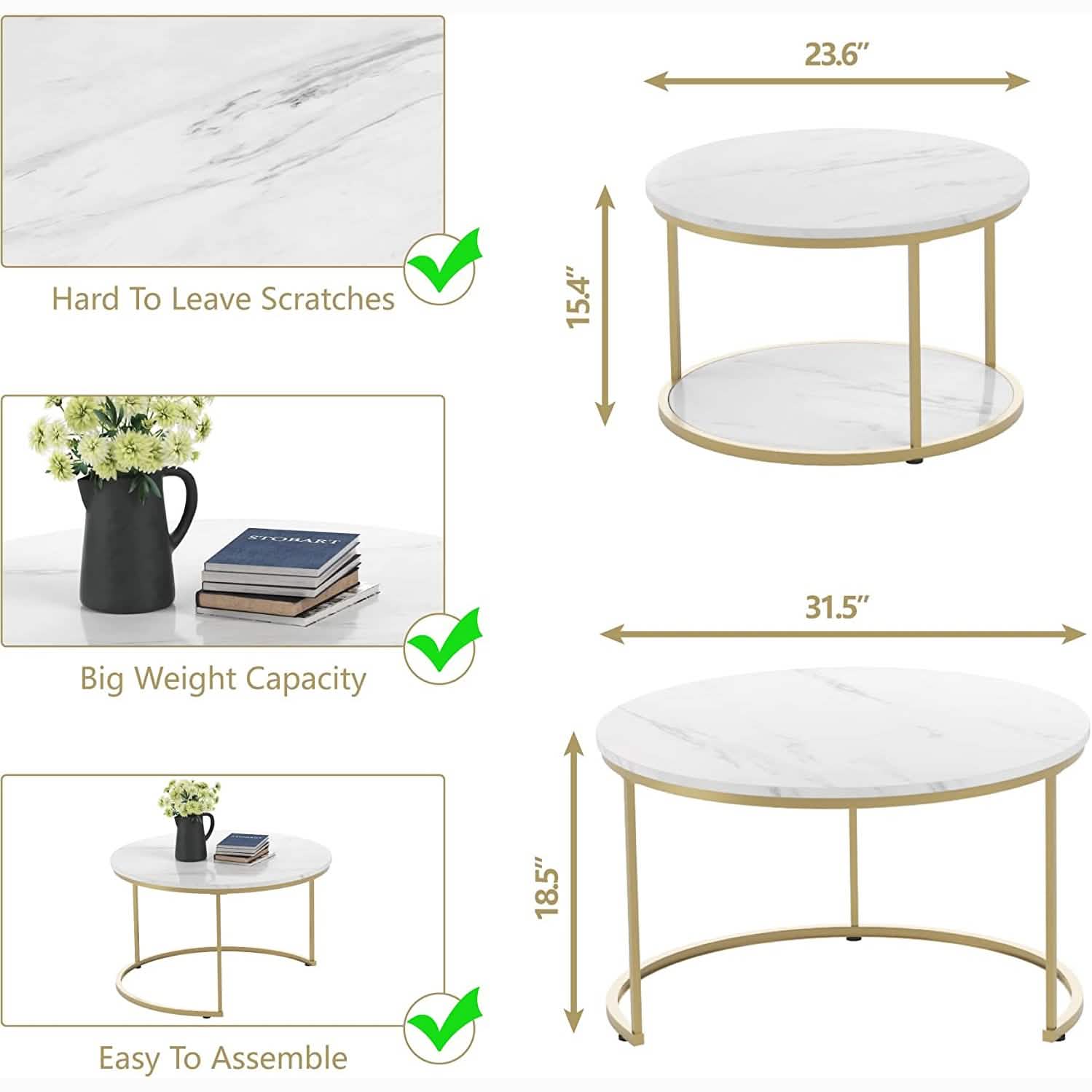 Set of 2: Modern Nesting Side Coffee Tables