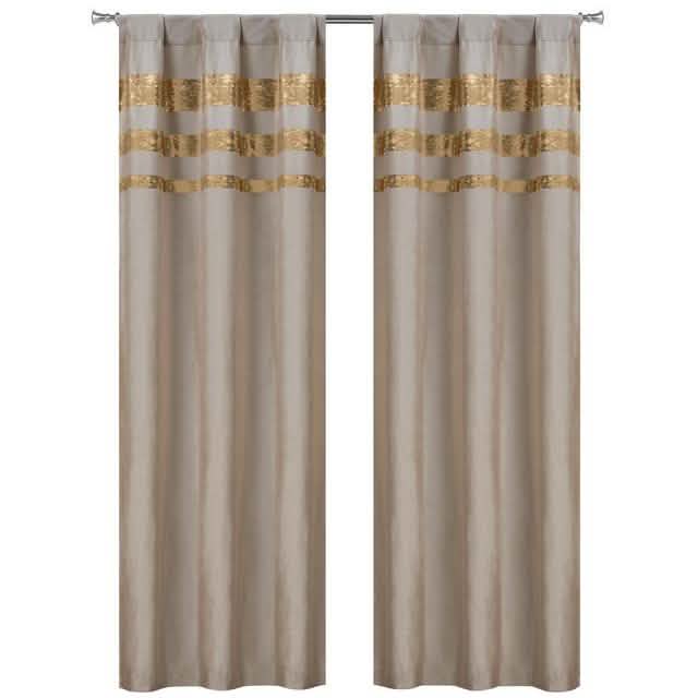 Set of 2: Velvet Metallic Stripe Border Blackout Window Curtain Pair Panel